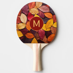Raquette De Ping Pong Feuilles d'automne colorées Monogrammes personnali
