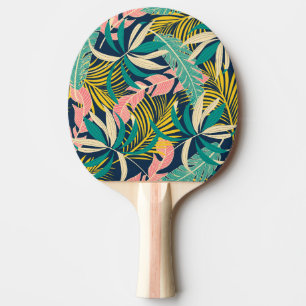 Raquette De Ping Pong Feuilles tropicaux colorés : motif d'été.