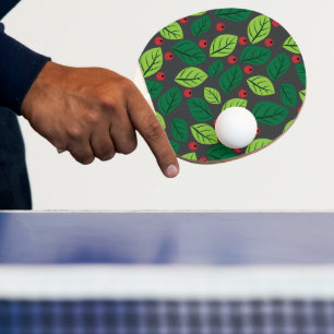 Raquette De Ping Pong Feuilles Vertes, Baies Rouges, Motif De Feuilles