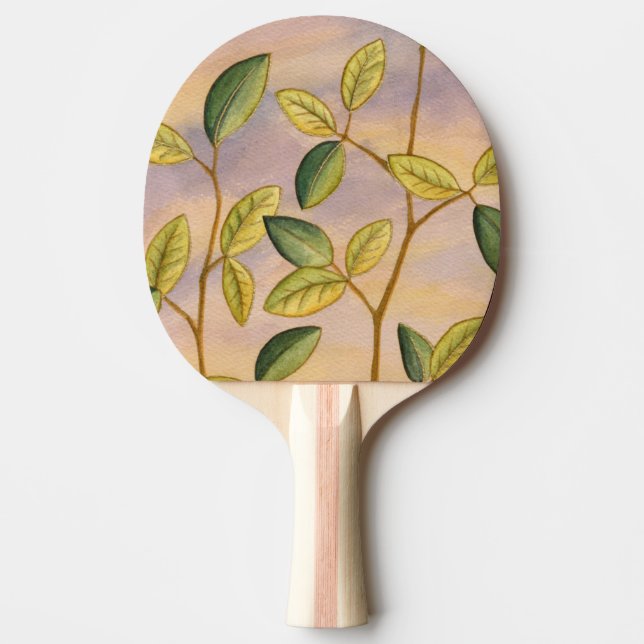 Raquette De Ping Pong Feuilles verts et jaunes sur Arrière - plan couche (Devant)