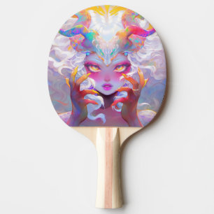 Raquette De Ping Pong Fille démon céleste avec cornes arc-en-ciel