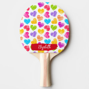 Raquette De Ping Pong Fille moderne Vibrant Doodled Hearts Nom du Motif