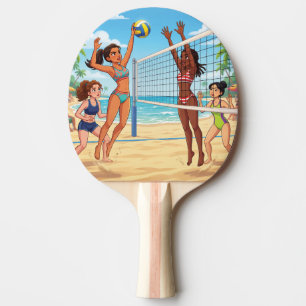 Raquette De Ping Pong Filles de dessin animé jouant au volley-ball de pl