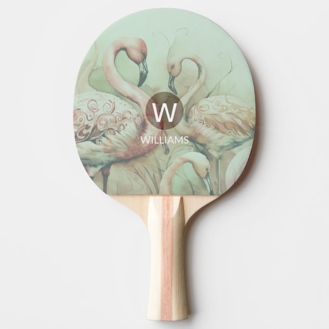 Raquette De Ping Pong Flamant rose Monogramme personnalisé (Devant)