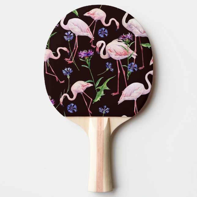 Raquette De Ping Pong Flamants d'aquarelle et fleurs sauvages motif. (Devant)