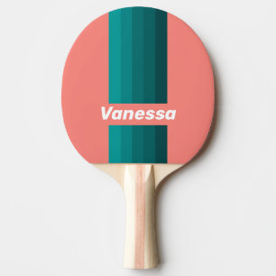 Raquette De Ping Pong Flamingo Aqua Rayures avec Nom