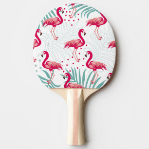 Raquette De Ping Pong Flamingo tropical et feuille, motif d'été.