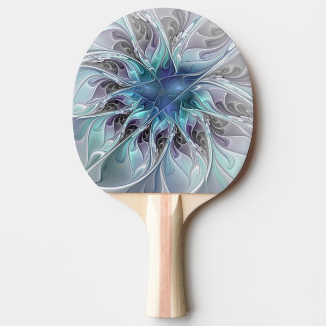 Raquette De Ping Pong Fleur Abstraite Fractale Moderne Avec Bleu (Devant)