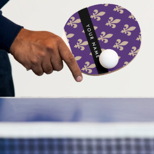 Raquette De Ping Pong Fleur de Lis, Beige sur Violet, Royal, Votre Nom