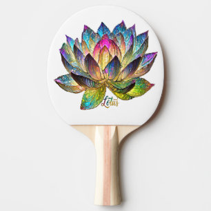 Raquette De Ping Pong Fleur de lotus colorée en verre teinté sur fond bl