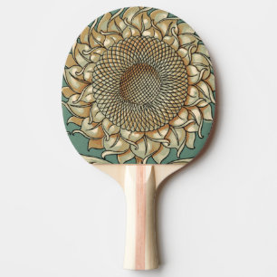 Raquette De Ping Pong Fleur de tournesol sur l'arrière - plan bleu-vert