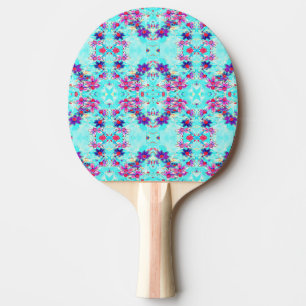 Raquette De Ping Pong Fleur mignonne violette Motif sur Aqua Blue