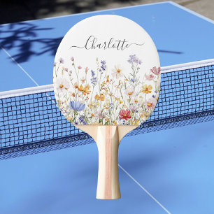Raquette De Ping Pong Fleur Sauvage Colorée Aquarelle Monogramme Élégant