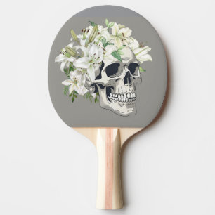 Raquette De Ping Pong Fleur silencieuse : Crâne et Lys blancs