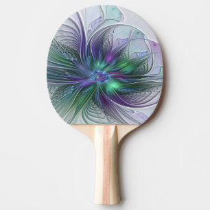 Raquette De Ping Pong Fleur verte abstraite moderne fractale violette