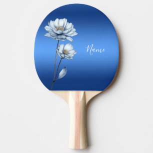Raquette de ping pong Fleurs à l'aquarelle bleue