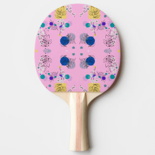 Raquette De Ping Pong Fleurs abstraites modernes chic sur rose