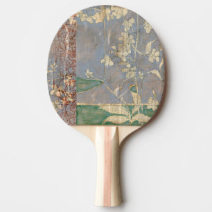 Raquette De Ping Pong Fleurs blanches sur Arrière - plan de papier journ