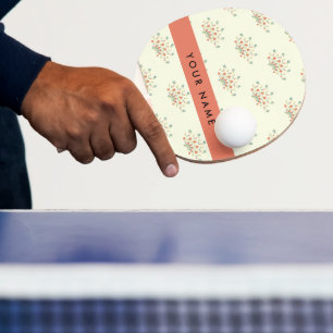 Raquette De Ping Pong Fleurs bleues et rouges, Rouge, Votre nom