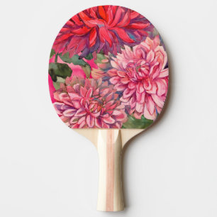 Raquette De Ping Pong fleurs dahlias