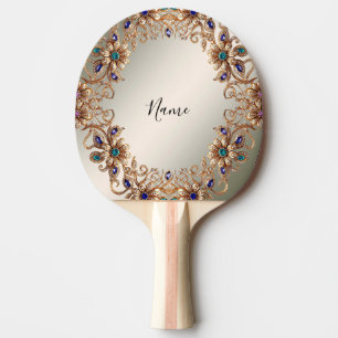 Raquette de ping pong Fleurs de bijou en or élégan