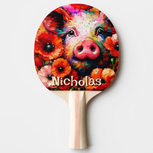 Raquette De Ping Pong Fleurs de cochon rouge impressionniste Personnalis (Devant)