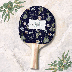 Raquette De Ping Pong Fleurs de monogramme et feuilles de fougère botani