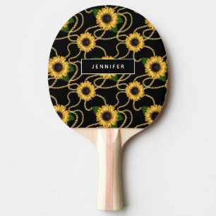 Raquette De Ping Pong Fleurs de soleil jaunes élégantes Motif élégant su