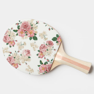 Raquette De Ping Pong Fleurs de style vintage sur fond blanc