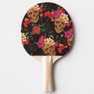 Raquette De Ping Pong Fleurs du crâne : Arrière - plan foncé sans coutur