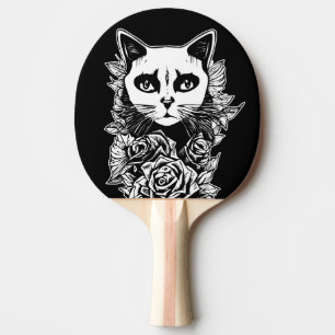 Raquette De Ping Pong Fleurs Et Chat Gothique