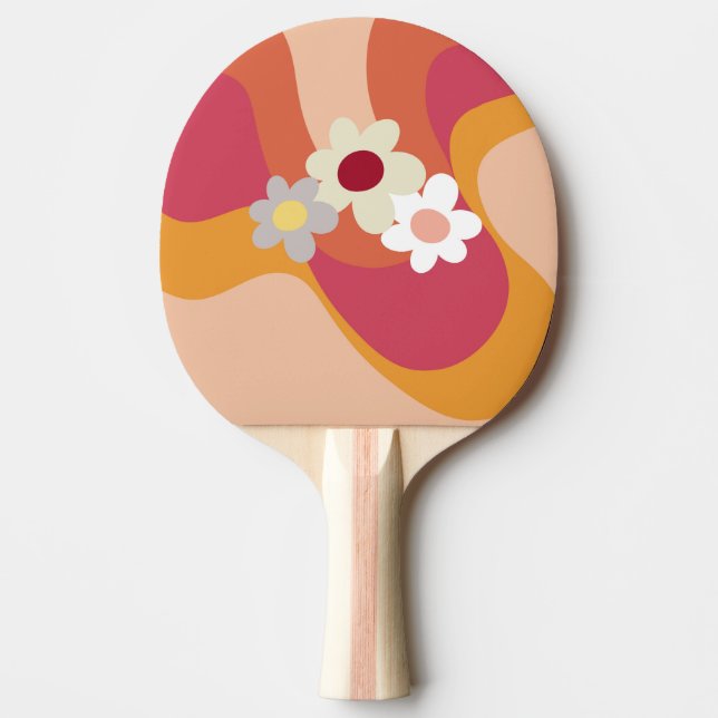 Raquette De Ping Pong Fleurs et vagues de style rétro (Devant)