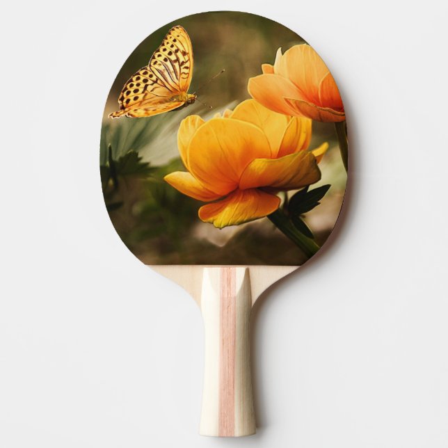 Raquette De Ping Pong Fleurs Jaunes Profondes et Lumineuses avec Papillo (Devant)