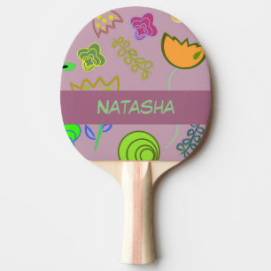 Raquette De Ping Pong Fleurs mignonnes sur violet