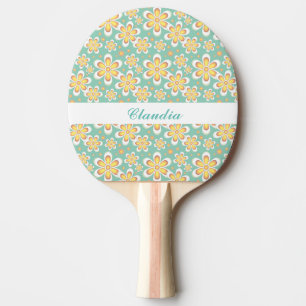 Raquette De Ping Pong Fleurs orange sur vert