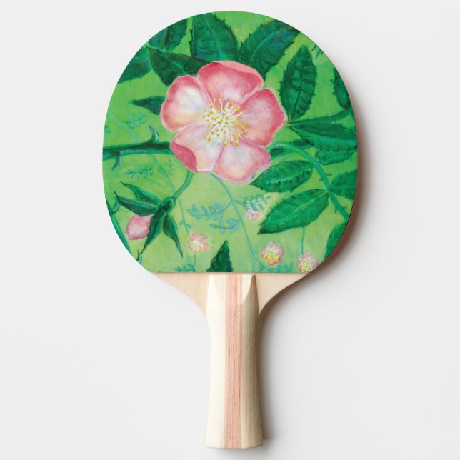 Raquette De Ping Pong Fleurs Roses roses et Feuilles verts illustrations (Devant)