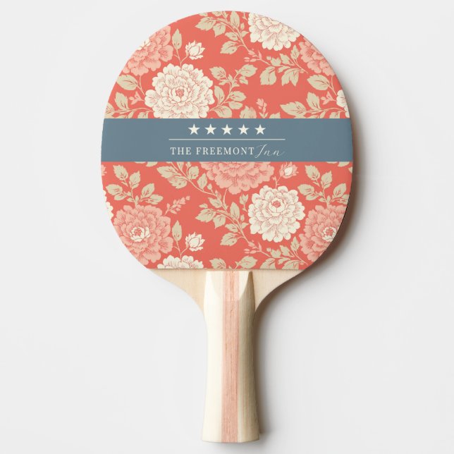 Raquette De Ping Pong Floral Block Print Red White Blue Stars (Devant)