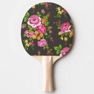 Raquette De Ping Pong Floral vintage avec les roses roses