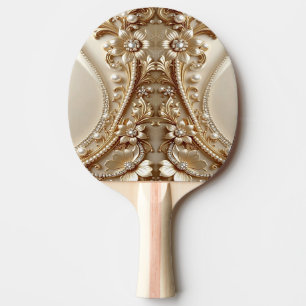 Raquette de ping pong florale ornée élégante en or