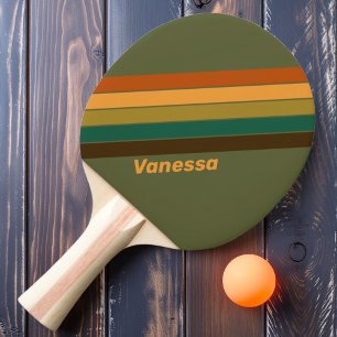 Raquette De Ping Pong Forêt Vintage Marécageuse Rayée avec Nom