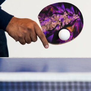 Raquette De Ping Pong fractale moderne en noir et violet