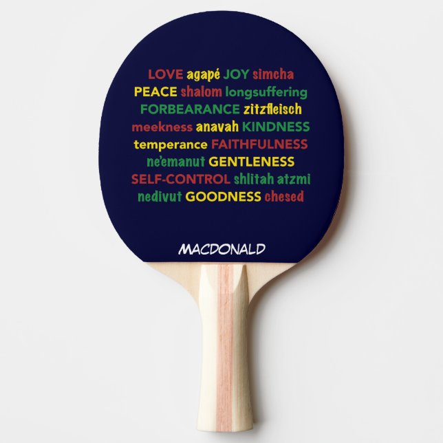 Raquette De Ping Pong FRUITS SPIRITUELS Hébreu BLEU SOMBRE Personnalisé (Devant)