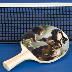 Raquette De Ping Pong Géant doux : Le T-Rex amical qui aime un chat