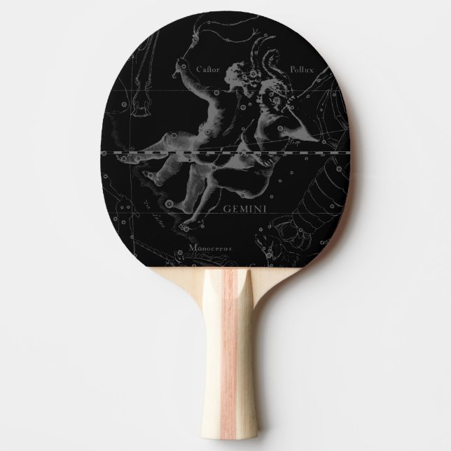 Raquette De Ping Pong Gemini Constellation Hevelius 1690 on Black (Devant)