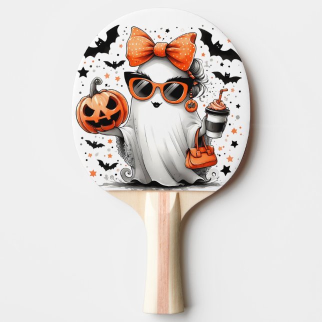 Raquette De Ping Pong Ghost d'Halloween drôle (Devant)