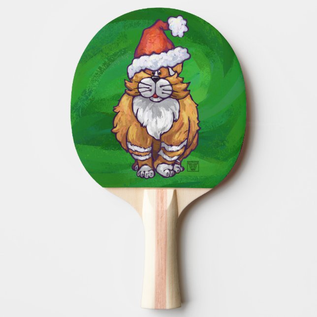 Raquette De Ping Pong Ginger Chat Noël Sur Vert (Devant)