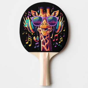 Raquette De Ping Pong Girafe de fête colorée cool avec casque