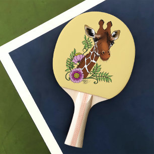 Raquette De Ping Pong Giraffe Fleurs de Portrait Jaunes