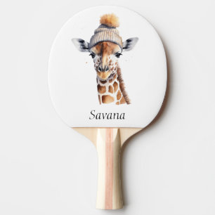 Raquette De Ping Pong Giraffe portant casquette d'hiver personnalisable