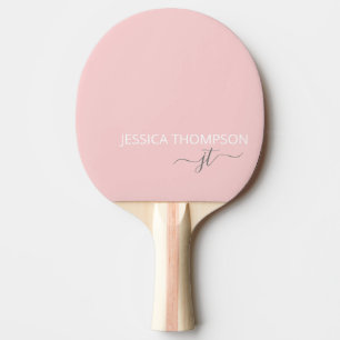 Raquette De Ping Pong Girl Blush rose élégant moderne Monogramme Nom 
